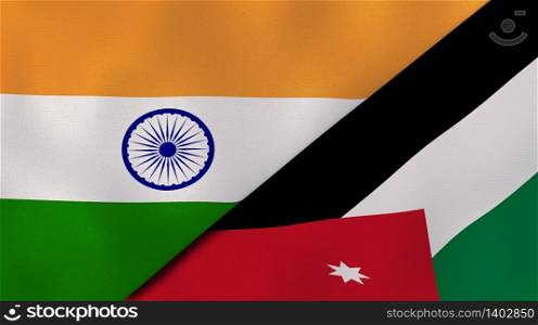 Two states flags of India and Jordan. High quality business background. 3d illustration. The flags of India and Jordan. News, reportage, business background. 3d illustration