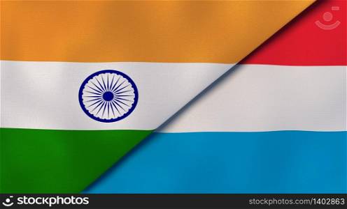 Two states flags of India and Luxembourg. High quality business background. 3d illustration. The flags of India and Luxembourg. News, reportage, business background. 3d illustration