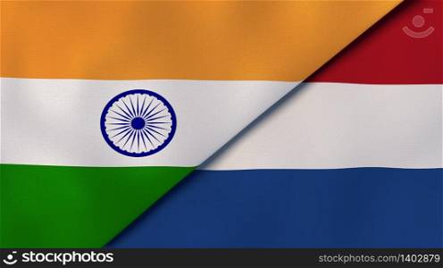 Two states flags of India and Netherlands. High quality business background. 3d illustration. The flags of India and Netherlands. News, reportage, business background. 3d illustration