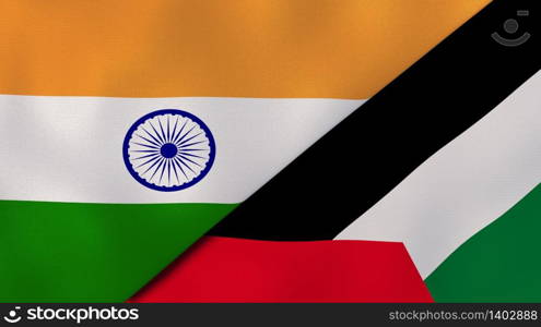 Two states flags of India and Palestine. High quality business background. 3d illustration. The flags of India and Palestine. News, reportage, business background. 3d illustration