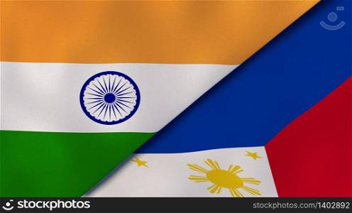 Two states flags of India and Philippines. High quality business background. 3d illustration. The flags of India and Philippines. News, reportage, business background. 3d illustration