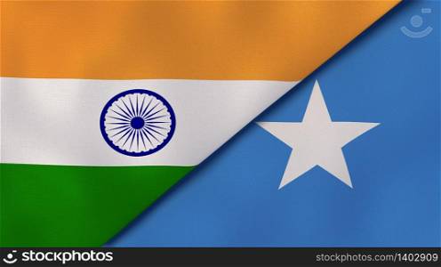 Two states flags of India and Somalia. High quality business background. 3d illustration. The flags of India and Somalia. News, reportage, business background. 3d illustration