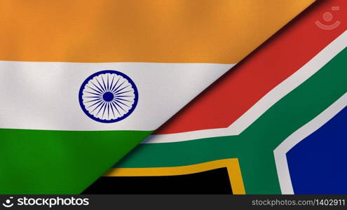 Two states flags of India and South Africa. High quality business background. 3d illustration. The flags of India and South Africa. News, reportage, business background. 3d illustration