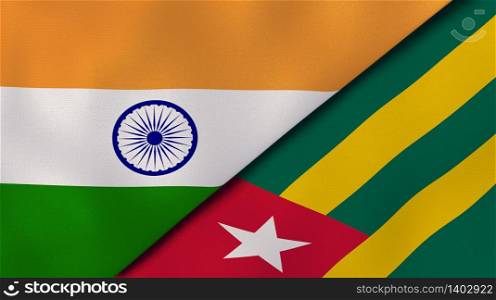 Two states flags of India and Togo. High quality business background. 3d illustration. The flags of India and Togo. News, reportage, business background. 3d illustration