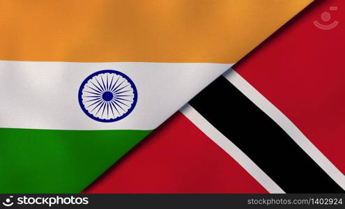 Two states flags of India and Trinidad and Tobago. High quality business background. 3d illustration. The flags of India and Trinidad and Tobago. News, reportage, business background. 3d illustration
