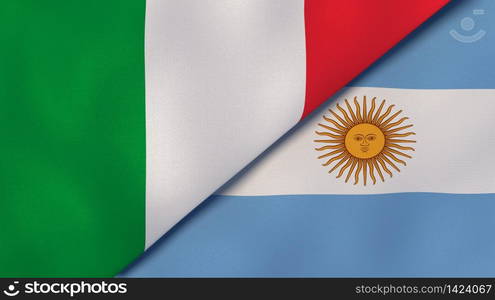 Two states flags of Italy and Argentina. High quality business background. 3d illustration. The flags of Italy and Argentina. News, reportage, business background. 3d illustration