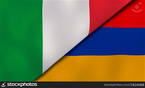 Two states flags of Italy and Armenia. High quality business background. 3d illustration. The flags of Italy and Armenia. News, reportage, business background. 3d illustration
