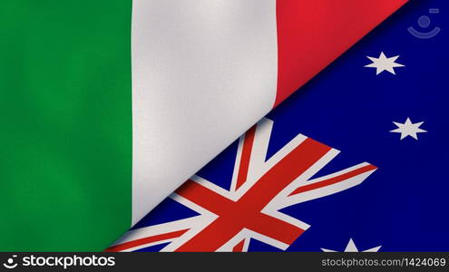 Two states flags of Italy and Australia. High quality business background. 3d illustration. The flags of Italy and Australia. News, reportage, business background. 3d illustration