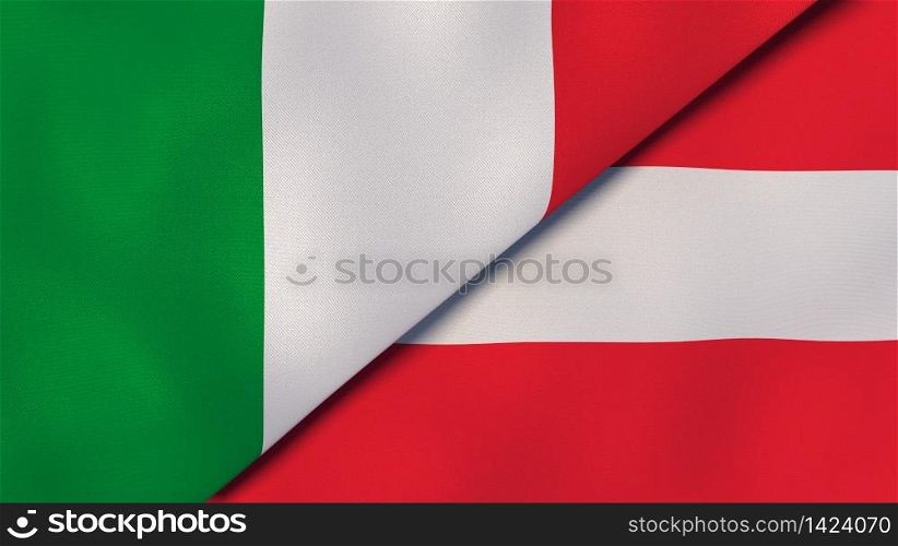 Two states flags of Italy and Austria. High quality business background. 3d illustration. The flags of Italy and Austria. News, reportage, business background. 3d illustration