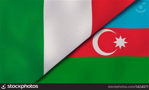 Two states flags of Italy and Azerbaijan. High quality business background. 3d illustration. The flags of Italy and Azerbaijan. News, reportage, business background. 3d illustration