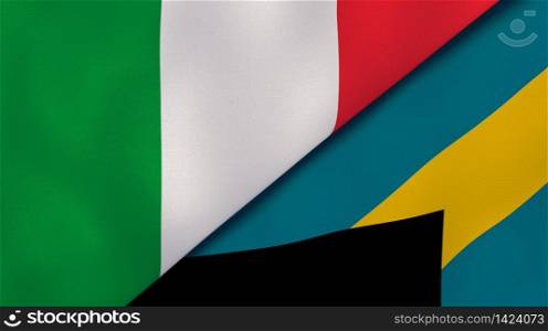 Two states flags of Italy and Bahamas. High quality business background. 3d illustration. The flags of Italy and Bahamas. News, reportage, business background. 3d illustration