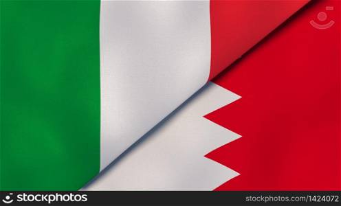 Two states flags of Italy and Bahrain. High quality business background. 3d illustration. The flags of Italy and Bahrain. News, reportage, business background. 3d illustration