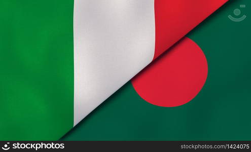 Two states flags of Italy and Bangladesh. High quality business background. 3d illustration. The flags of Italy and Bangladesh. News, reportage, business background. 3d illustration