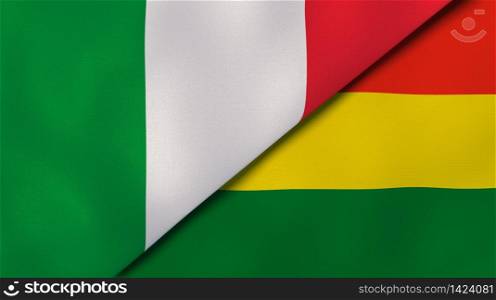 Two states flags of Italy and Bolivia. High quality business background. 3d illustration. The flags of Italy and Bolivia. News, reportage, business background. 3d illustration