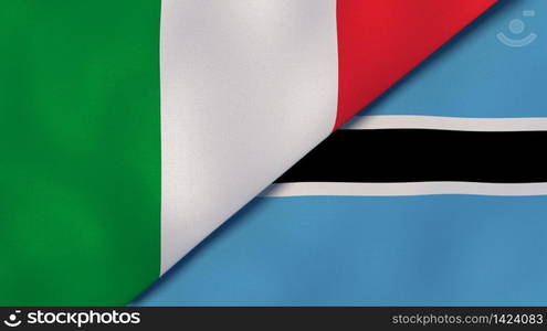 Two states flags of Italy and Botswana. High quality business background. 3d illustration. The flags of Italy and Botswana. News, reportage, business background. 3d illustration