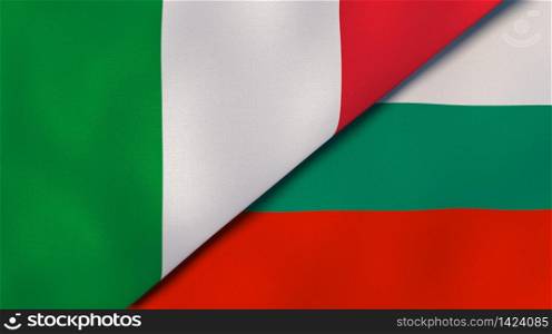 Two states flags of Italy and Bulgaria. High quality business background. 3d illustration. The flags of Italy and Bulgaria. News, reportage, business background. 3d illustration