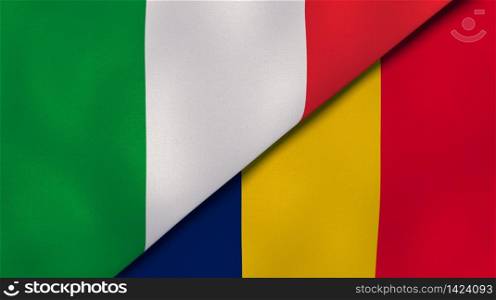 Two states flags of Italy and Chad. High quality business background. 3d illustration. The flags of Italy and Chad. News, reportage, business background. 3d illustration