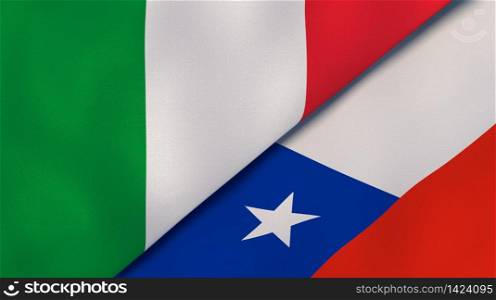 Two states flags of Italy and Chile. High quality business background. 3d illustration. The flags of Italy and Chile. News, reportage, business background. 3d illustration