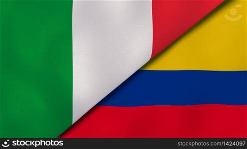 Two states flags of Italy and Colombia. High quality business background. 3d illustration. The flags of Italy and Colombia. News, reportage, business background. 3d illustration