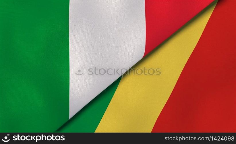 Two states flags of Italy and Congo. High quality business background. 3d illustration. The flags of Italy and Congo. News, reportage, business background. 3d illustration