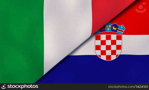 Two states flags of Italy and Croatia. High quality business background. 3d illustration. The flags of Italy and Croatia. News, reportage, business background. 3d illustration