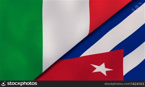 Two states flags of Italy and Cuba. High quality business background. 3d illustration. The flags of Italy and Cuba. News, reportage, business background. 3d illustration