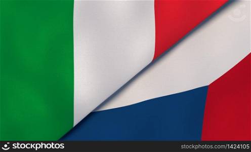 Two states flags of Italy and Czech Republic. High quality business background. 3d illustration. The flags of Italy and Czech Republic. News, reportage, business background. 3d illustration