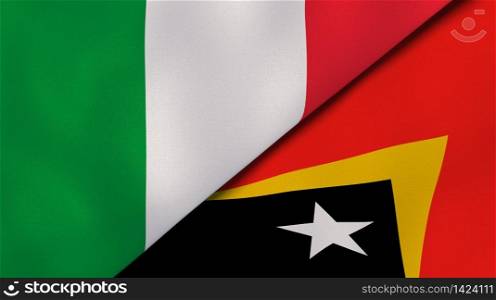 Two states flags of Italy and East Timor. High quality business background. 3d illustration. The flags of Italy and East Timor. News, reportage, business background. 3d illustration
