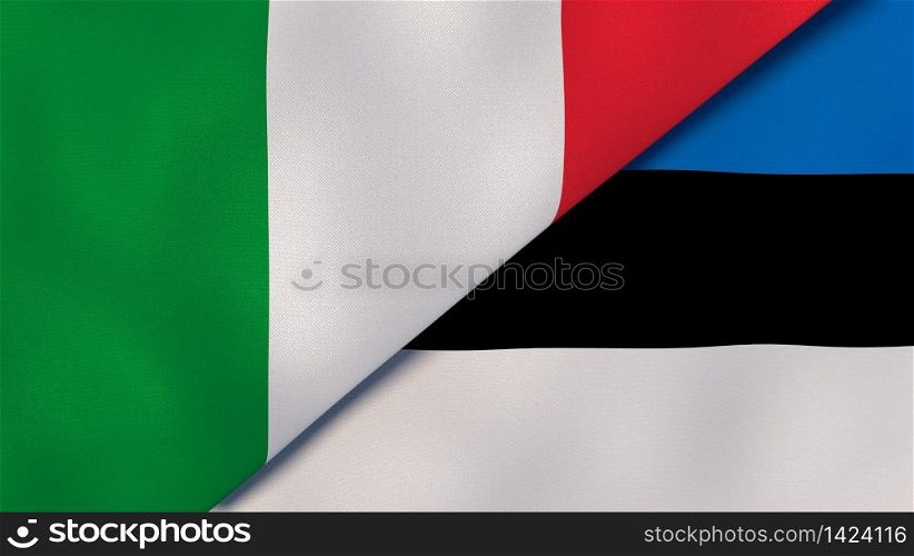 Two states flags of Italy and Estonia. High quality business background. 3d illustration. The flags of Italy and Estonia. News, reportage, business background. 3d illustration