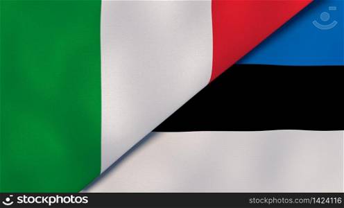Two states flags of Italy and Estonia. High quality business background. 3d illustration. The flags of Italy and Estonia. News, reportage, business background. 3d illustration