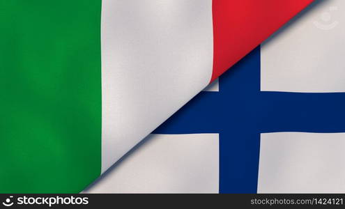 Two states flags of Italy and Finland. High quality business background. 3d illustration. The flags of Italy and Finland. News, reportage, business background. 3d illustration