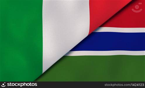 Two states flags of Italy and Gambia. High quality business background. 3d illustration. The flags of Italy and Gambia. News, reportage, business background. 3d illustration