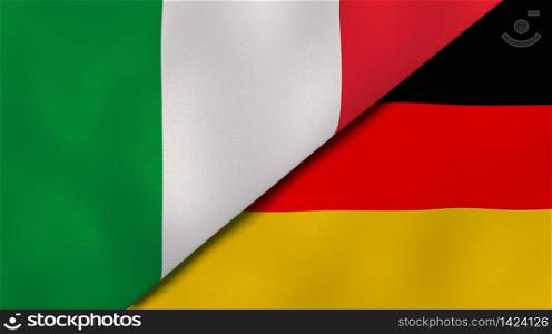 Two states flags of Italy and Germany. High quality business background. 3d illustration. The flags of Italy and Germany. News, reportage, business background. 3d illustration