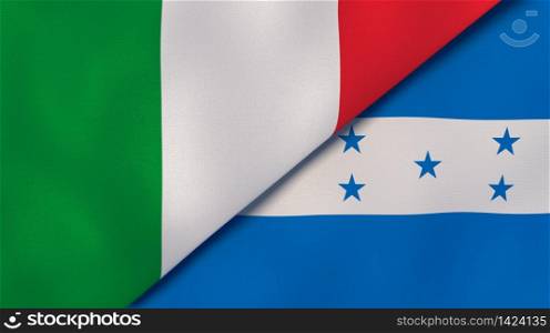 Two states flags of Italy and Honduras. High quality business background. 3d illustration. The flags of Italy and Honduras. News, reportage, business background. 3d illustration