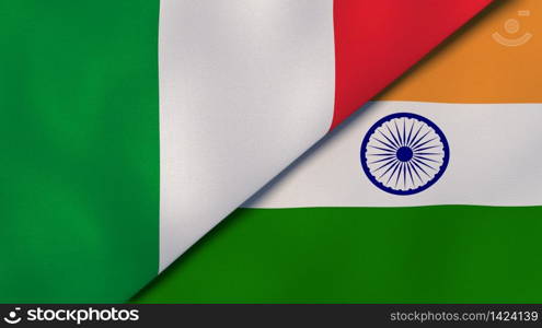 Two states flags of Italy and India. High quality business background. 3d illustration. The flags of Italy and India. News, reportage, business background. 3d illustration