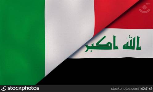 Two states flags of Italy and Iraq. High quality business background. 3d illustration. The flags of Italy and Iraq. News, reportage, business background. 3d illustration
