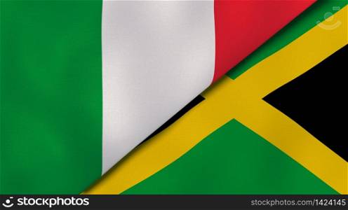 Two states flags of Italy and Jamaica. High quality business background. 3d illustration. The flags of Italy and Jamaica. News, reportage, business background. 3d illustration