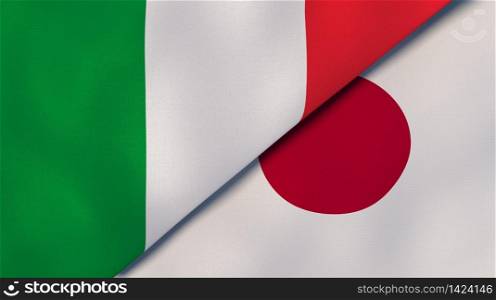 Two states flags of Italy and Japan. High quality business background. 3d illustration. The flags of Italy and Japan. News, reportage, business background. 3d illustration