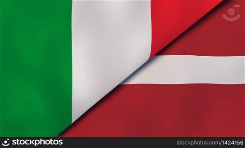 Two states flags of Italy and Latvia. High quality business background. 3d illustration. The flags of Italy and Latvia. News, reportage, business background. 3d illustration