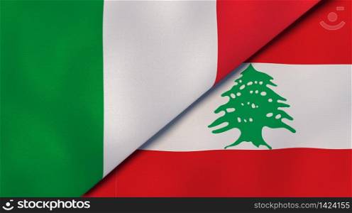 Two states flags of Italy and Lebanon. High quality business background. 3d illustration. The flags of Italy and Lebanon. News, reportage, business background. 3d illustration