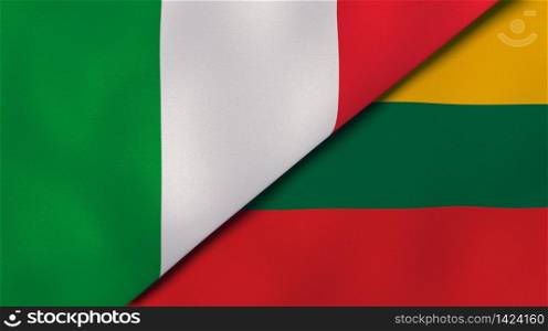 Two states flags of Italy and Lithuania. High quality business background. 3d illustration. The flags of Italy and Lithuania. News, reportage, business background. 3d illustration