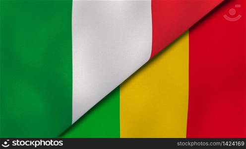 Two states flags of Italy and Mali. High quality business background. 3d illustration. The flags of Italy and Mali. News, reportage, business background. 3d illustration