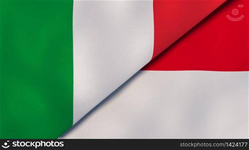 Two states flags of Italy and Monaco. High quality business background. 3d illustration. The flags of Italy and Monaco. News, reportage, business background. 3d illustration