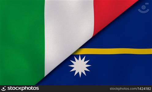Two states flags of Italy and Nauru. High quality business background. 3d illustration. The flags of Italy and Nauru. News, reportage, business background. 3d illustration