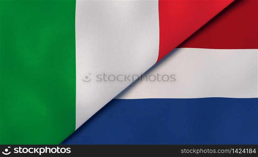 Two states flags of Italy and Netherlands. High quality business background. 3d illustration. The flags of Italy and Netherlands. News, reportage, business background. 3d illustration
