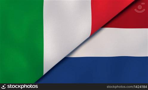 Two states flags of Italy and Netherlands. High quality business background. 3d illustration. The flags of Italy and Netherlands. News, reportage, business background. 3d illustration