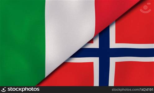 Two states flags of Italy and Norway. High quality business background. 3d illustration. The flags of Italy and Norway. News, reportage, business background. 3d illustration