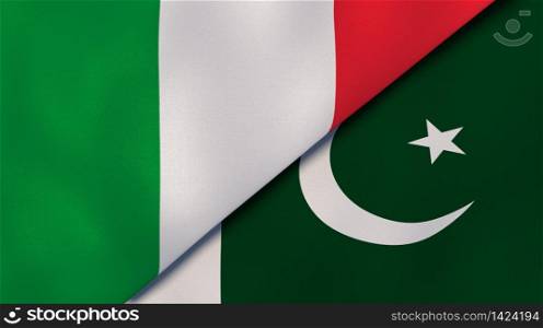 Two states flags of Italy and Pakistan. High quality business background. 3d illustration. The flags of Italy and Pakistan. News, reportage, business background. 3d illustration