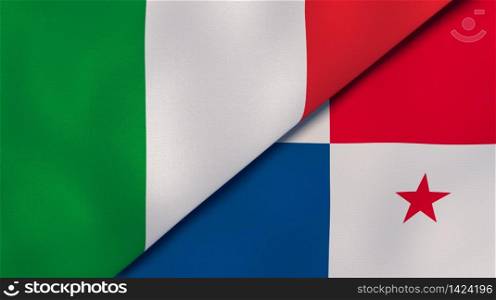 Two states flags of Italy and Panama. High quality business background. 3d illustration. The flags of Italy and Panama. News, reportage, business background. 3d illustration