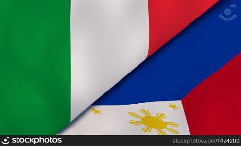 Two states flags of Italy and Philippines. High quality business background. 3d illustration. The flags of Italy and Philippines. News, reportage, business background. 3d illustration